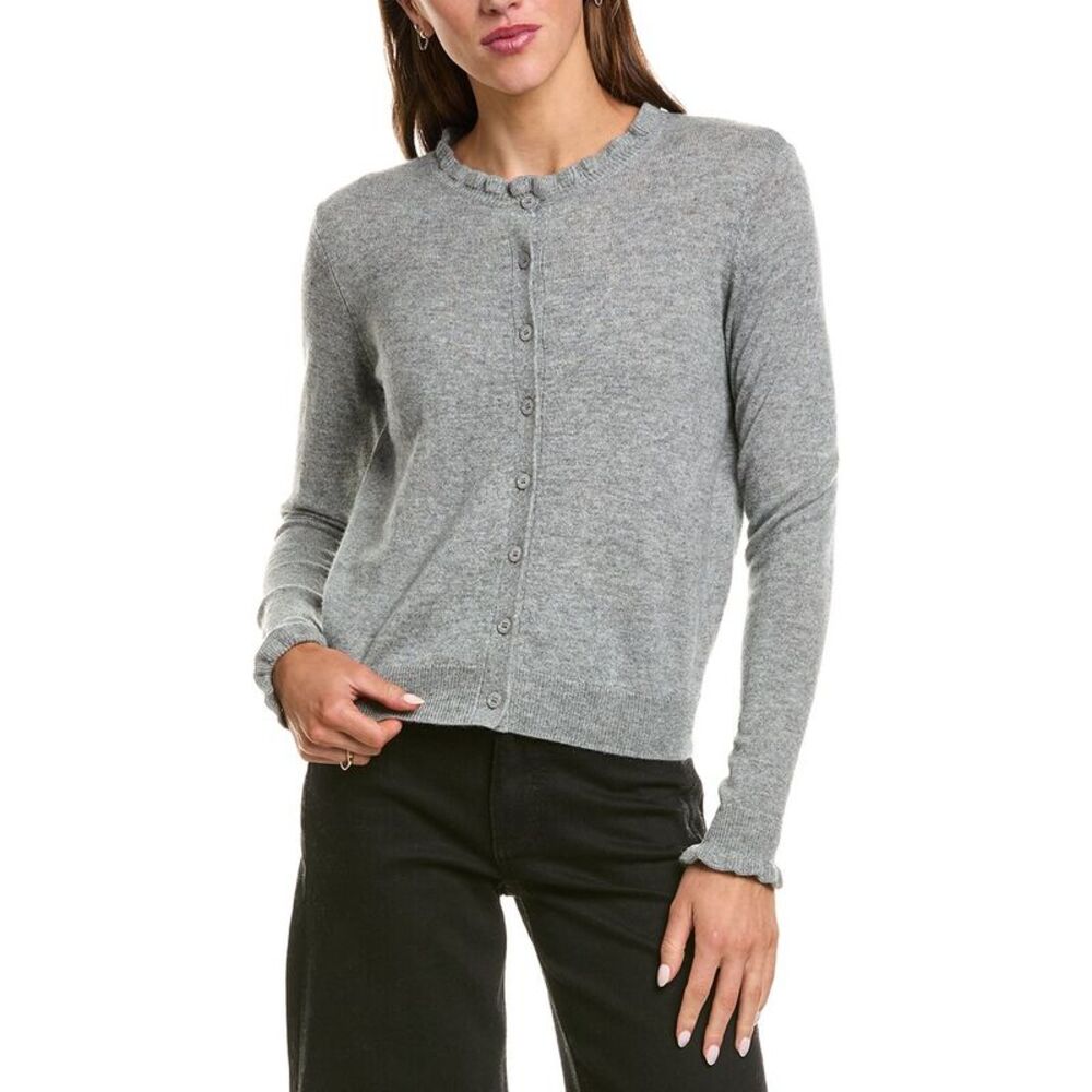 Sofiacashmere Womens Ruffle Cashmere-Blend Cardigan, Grey
